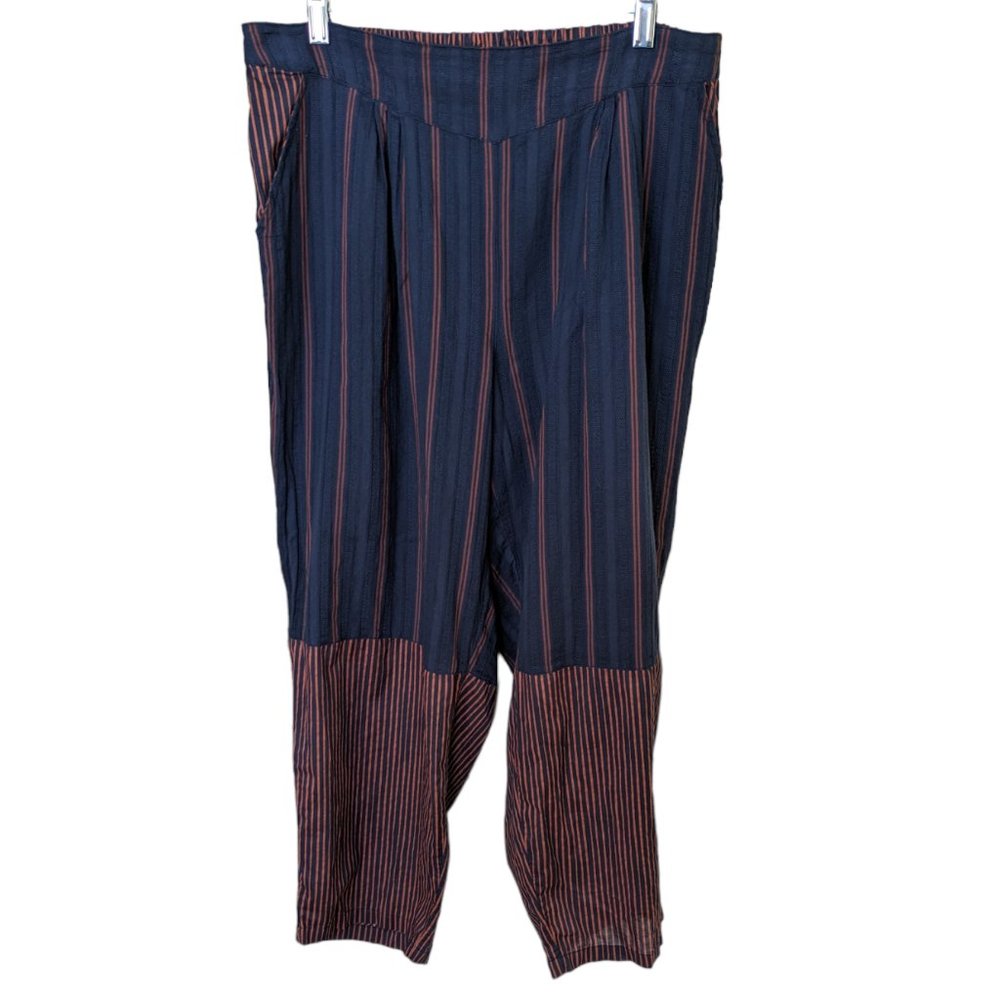 Gudrun Sjoden Pants Trousers L Navy Blue Orange Striped Wide Balloon Cropped